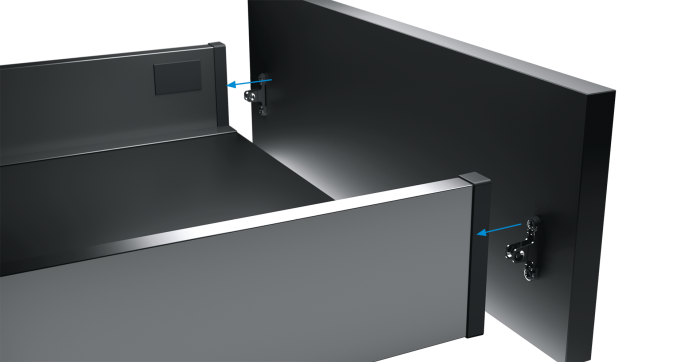 Titus Tekform Slimline+ drawer assembly front panel mounting blue lines